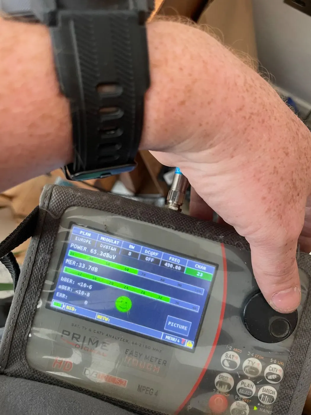 TV signal testing using a professional signal meter